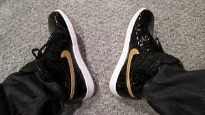 Jordan pro strong men's • white/black/gym red. Nike Air Jordan 1 Black Patent Metallic Gold On Feet Review Og Retro 1 High 2013 Youtube