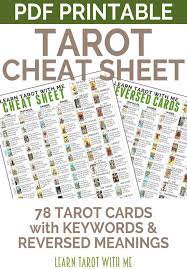 Digital Tarot Cheat Sheet With Tarot Card Meanings For Tarot Etsy Tarot Card Meanings Cheat Sheets Reading Tarot Cards Tarot Learning