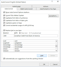 Using Autocorrect Microsoft Outlook 2016