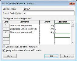 create wbs codes project