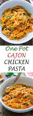 One Pot Cajon Chicken Pasta Bold And Spicy Cajon Chicken And Spaghetti Pasta With Spinach Herbs An Pasta Recipes Chicken Dinner Recipes Chicken Pasta Recipes