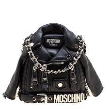 Moschino Black Leather Biker Jacket Shoulder Bag In 2021 Black Leather Biker Jacket Black Leather Biker Jacket