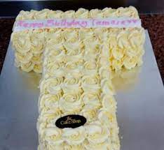 The bridal shower theme has been chosen, invites have gone out, the food is being finalized and now it is time to start planning the dessert table. Letter T Cake 1