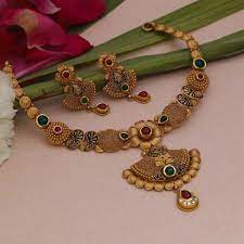 Buy 22k Jadtar Necklace Set For Women At Jewelegance Com Gold Bride Jewelry Antique Bridal Jewelry Gold Fashion Necklace