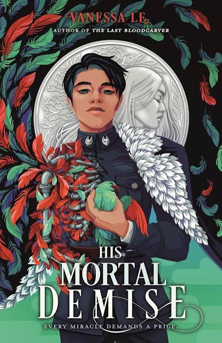Cover of His Mortal Demise featuring a drawing of a man holding a green parrot