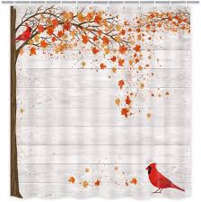 Maybe you would like to learn more about one of these? Shower Curtain Sets 71 X 71 Inch Merchr Fall Shower Curtain Autumn Red Maple Leaf Rustic Grey Wooden Barn Wall Cardinal Bird Print Country Style Farmhouse Decoration Cute Bathroom Fabric Shower Curtains