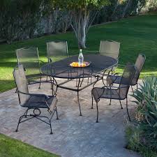Woodard Stanton Wrought Iron Dining Set Seats 6 Www Hayneedle Com Iron Patio Furniture Wrought Iron Patio Furniture Patio Furniture Dining Set