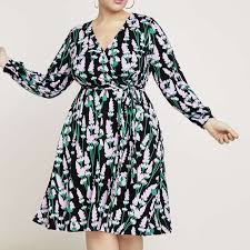 eloquii printed long sleeve wrap dress