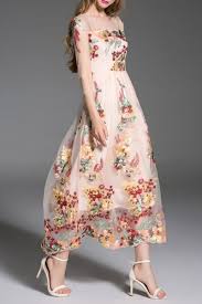 Blueoxy Apricot Embroidered Gauzy Evening Dress Maxi Dresses At Dezzal Embroidered Maxi Dress Maxi Dress Dresses
