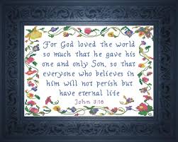This pattern is the second cross stitch pattern in a three part series by tiny modernist. Everyone Who Believes John 3 16 Custom Designs Available To You