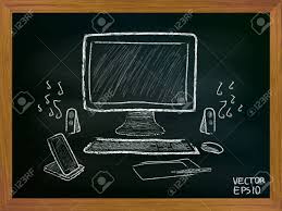 Arbeitsplatz Tabelle Ein Computer Zeichnen Mit Kreide Tafel Fur Ihr Design Lizenzfrei Nutzbare Vektorgrafiken Clip Arts Illustrationen Image 67543466