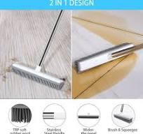 Push Broom Pet Hair Removal Broom with Squeegee, Soft Silicone Bristle  Broom with 47" Adjustable Long Handle, Non Scratch Carpet Sweeper Brush for  ...