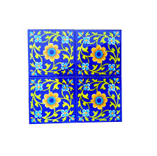 The hampton blue floor tile by goetan is a patterned porcelain floor tile with a blue and off white matt finish measuring 45x45cm. Shiv Kripa Blue Pottery Home Decor Tile Ceramic High Lighter Wall Bathroom Tiles 6 X 6 Inch Set Of 4 Tiles Blue Multi Amazon In Home Kitchen