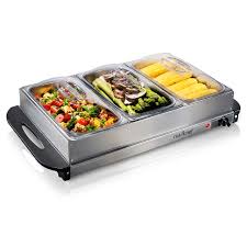 All foods have different consistencies and may require a lower or higher setting to keep the food warm. Nutrichef 3 Tray Buffet Server Hot Plate Food Warmer Tabletop Electric Food Warming Tray