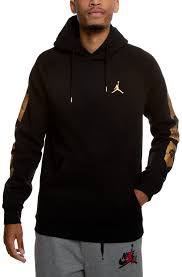 Black And Gold Jordan Hoodie Mens Jordan Air Jordan Remastered Pullover Hoodie Black Metallic Gold Jordans Outfit For Men Black Hoodie Hoodies