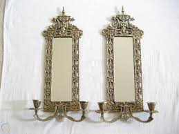 Search antique brass wall sconce. Pair Of Vintage Brass Mirrored Candle Holder Wall Sconces Asian Koi Fish 17 H 1792302370