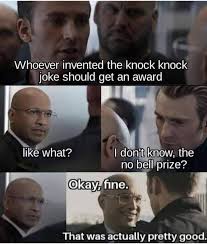 No Bell Prize Knock Knock Captain America Meme Funny Lol Memess Memesdaily Memesforever Memefunn Really Funny Memes Funny Relatable Memes Funny Puns Jokes