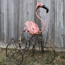 Summerfield terrace flamboyant flamingo garden stakes 849179006204. Recycled Metal Flamingo On Trike With Flower Basket Outdoor Fun Garden Decor Pink Flamingo Decor Flamingo Decor Pink Flamingos