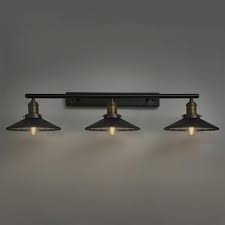 Tray Black Metal Saucer Shaped 3 Light Vintage Bath Vanity Light Wall Fixtures Ebay