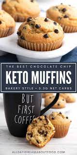 These Bakery Style Keto Chocolate Chip Muffins Are Big And Beautiful And Absolutely Delicious Who Knew Th In 2021 Low Carb Treats Low Carb Breakfast Low Carb Muffins