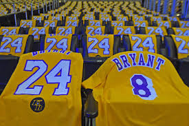 During practice or the national anthem or even a game, kobe bryant would sneak a glance at the rafters of the staples center and see the jerseys of los angeles lakers greats hanging from the rafters. Lakers Debut New Court Logo Jersey Patches To Memorialize Kobe Bryant Silver Screen And Roll
