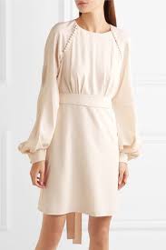 Chloe Button Detailed Crepe Mini Dress Cream Dresses Fashion Dresses For Sale
