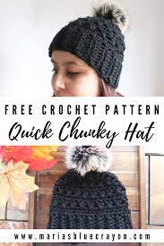Chunky Crochet Beanie With Pom Pom Free Crochet Hat Pattern Maria S Blue Crayon Chunky Crochet Hat Crochet Hats Crochet Hats Free Pattern