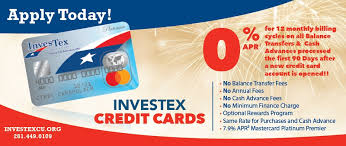 $0% intro apr for 12 months on both purchases and balance transfers for new cardholders. Credit Cards Investex Credit Union