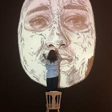 Pip Greenaway painting her Mural for our installation 'Why is it Hard To  Love ' for the MO museum Vilnius Lithuania: opening 18 Th June