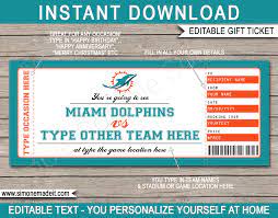 Miami Dolphins Game Ticket Gift Voucher Printable Surprise Football Tickets Miami Dolphins Game Game Tickets Miami Dolphins Gifts