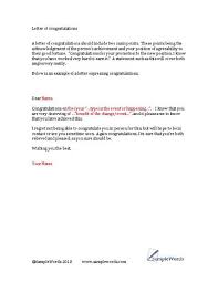 Congratulations Letter Template Letter Of Congratulations Lettering Letter Templates