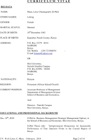 How to write a curriculum vitae (cv format, sample or example for job application). Curriculum Vitae Moi University School Of Business And Economics Department Of Marketing And Management Science Pdf Free Download