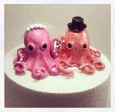 Octopus Wedding Cake Topper Octopus Bride And Groom Custom Cake Topper Custom Cake Toppers Cake Toppers Wedding Cakes
