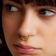 Unique Septum Ring, Septum Jewelry, Lotus Septum Clicker, Septum Piercing,  Beaded Septum Ring, 3 Tier Septum, Gold Vermeil, Tribal Piercing