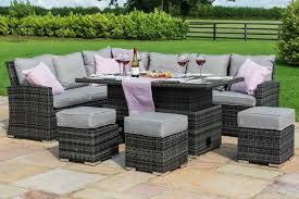 This new style of outdoor dining is known as casual dining, with a corner sofa used to allow you to dine and relax at the same time. Maze Kingston Grey Rattan Corner Sofa Dining Set Fla 107035r First Furniture