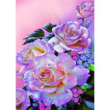 Square plastic bits that are attached to an adhesive canvas by assigned color. 5d Diy Diamond Painting Bouquet Roses Rhinestones Kits Embroidery Purple Flower Diamond Home Decor Buy From 5 On Joom E Commerce Platform