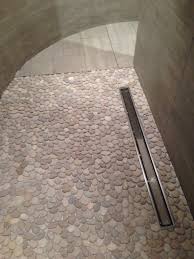 Pebble Mosaic Shower Floor Linear Drain Large Format Porcelain Tile Pebble Shower Floor Shower Floor Linear Drain