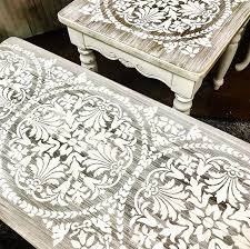 Decorate a diy bench, modern dining table, dresser, or bookshelves. Painted And Stenciled Furniture Ideas On A Budget With White Washed Wood And Diy Tile Stencil Stencil Furniture Rustic Furniture Design Furniture Makeover Diy