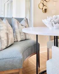 A bench can also be more practical than a set of chairs if, let's say, you have an oval table and you decide to complement it with a curved seat. Curved Dining Bench With Back For Round Table Dining Table With Bench Oval Dining Room Table Dining Room Bench