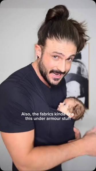 Chest-to-Chest bonding is just seconds away., The Dad Shirt makes babywearing as easy as putting on a tee., #dad #baby #pregnant #newborn #babywearing