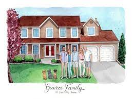 Custom House Portrait Family House Illustration Custom Etsy Custom House Portrait House Portraits Custom Family Portrait