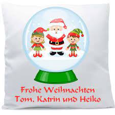 Weihnachten Kissen Mit Namen Schneekugel Weihnachtsmann Wichtel Sl Store