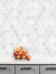 Lay out the location of the backsplash on the wall. White Geometric Marble Backsplash Tile Modern Look Marble Tile