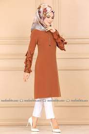 modaselvim tunik kolu firfirli tesettur tunik pl891 taba tasarimci giyim kiyafet moda