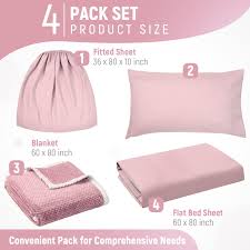 SmoothNovelty 4 Pcs Hospital Bed Sheets Set, Soft Knitted Standard Sheets  Quality, Include Fitted Sheet, Quilt Cover, Pillow Case and Blanket (Pink)  : Home & Kitchen