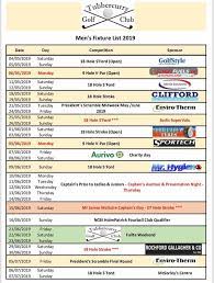 Tubbercurry Golf Club Men S Fixture Card 2019