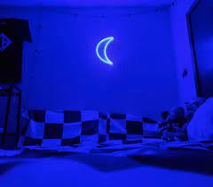 The tranquil mood it sets makes blue a natural choice for a room designed for resting. Blue Neon Moon Blue Neon Lights Neon Neon Wall Art