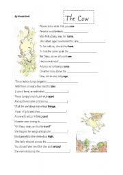 The Cow By Roald Dahl A Rhyme From Dirty Beasts Esl Worksheet By Jennyber
