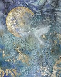 Slivers From The Moon Original Avail Via Coprogallery Watercolor Gold Leaf And Resin Watercolor Goldleaf Painting Art Arteve Art Painting Bird Art