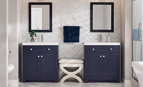 The modern linear bathroom vanity combines wood and steel for a contemporary bathroom look. Bathroom Vanity Ideas The Home Depot